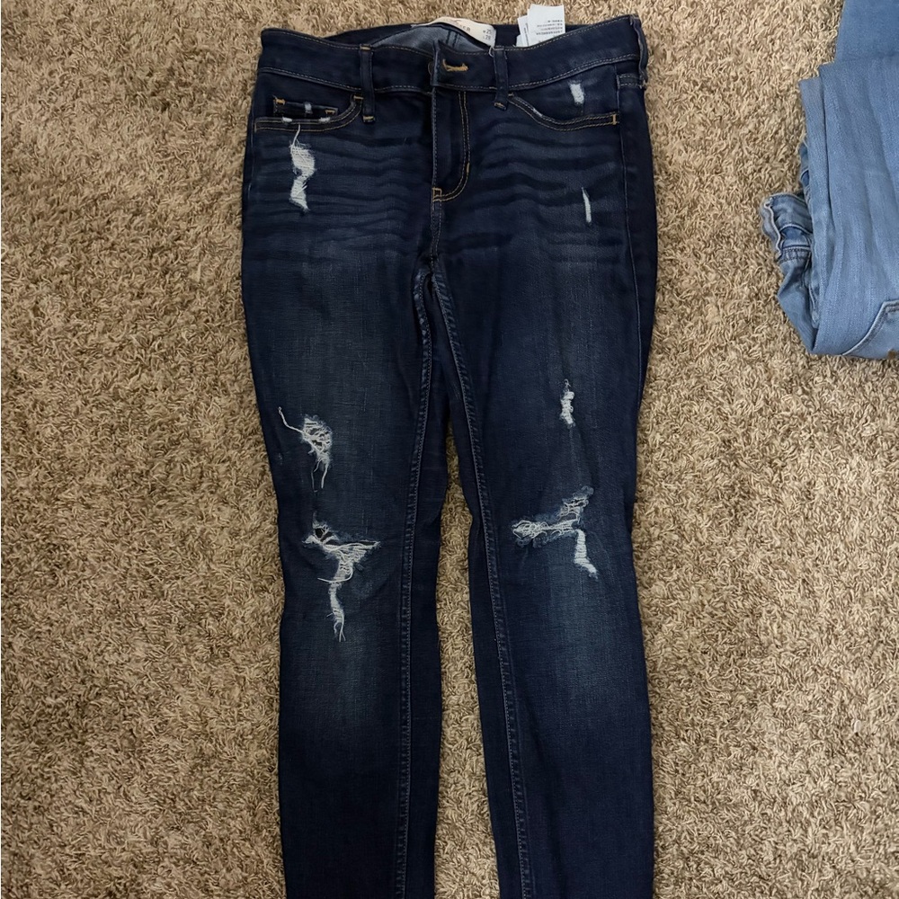Hollister Dark Blue Distressed Skinny Jeans
